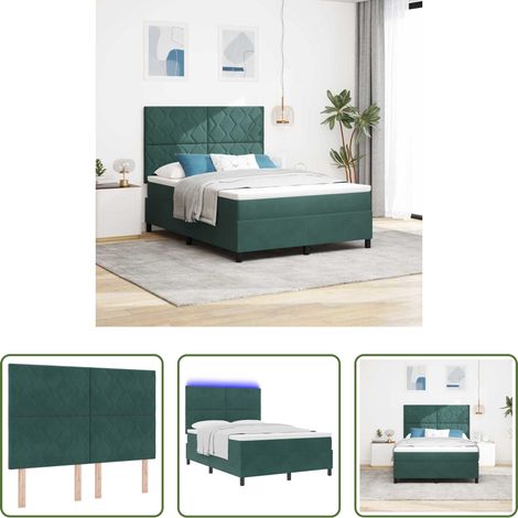 Éclairage LED -  Lit à ressort LED avec matelas Vert foncé 160 x 200 cm Velours