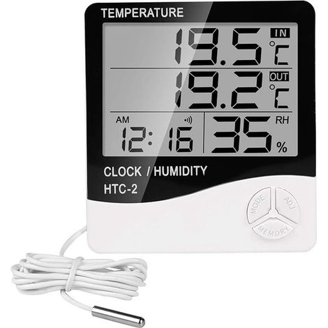 Thermo-hygromètre numérique – Intérieur/extérieur – Horloge – Wekker – Mémoire Min/Max – Batterie incluse – Blanc (1/5)