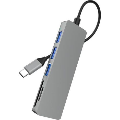 Adaptateur USB-C Multiport - 5 Ports - 1x USB 3.0 5 Gbps - 2x USB 2.0 - Emplacement SD/TF - Aluminium - 99x29x10 mm - 1 Pièce (1/5)