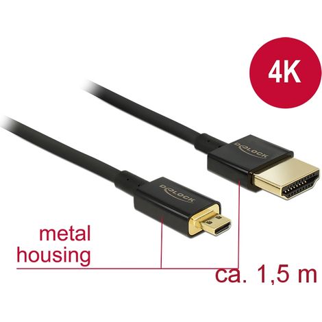 Delock cable hdmi de alta velocidad con ethernet - hdmi-a macho hdmi micro-d macho 3d 4k 1,5 m fino premium