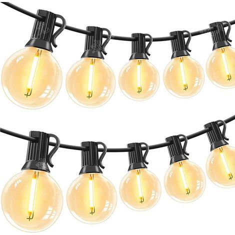Luci decorative da esterno lunghe 15 m, 20+2 lampadine G40, infrangibili, impermeabili, collegabili, luce bianca calda, plug & play, per uso interno, giardino, balcone, casa, matrimoni e feste (1/5)