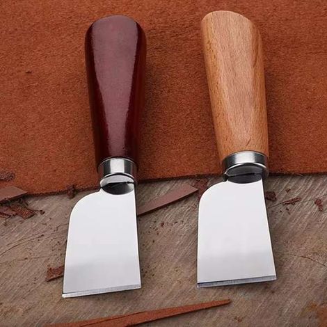 Deux couleurs : bois naturel et rouge. Matériaux : bois et acier inoxydable. Couteau à cuir tranchant pour travaux manuels.