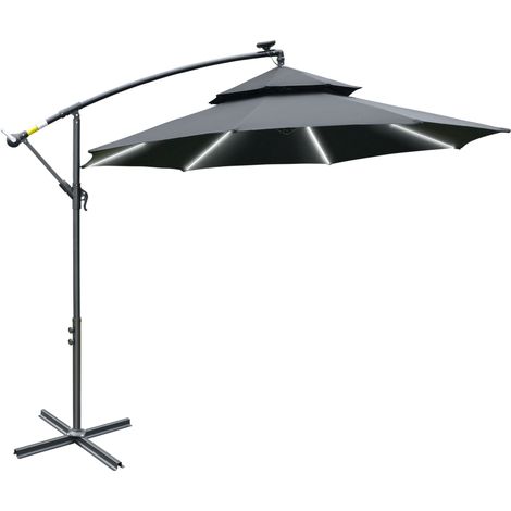 3m LED Light Overhanging Parasol - Black (1/5)
