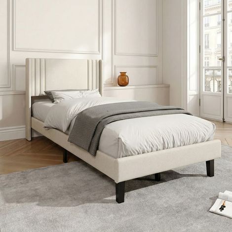 Einzelbettgestell 90x200 cm - mit Lattenrost, weicher Leinenstoff für Schlafzimmer/Studio - Beige (1/5)