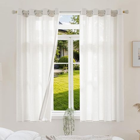 Linen Net Curtain with Eyelets, Plain Panel for Living Room or Bedroom, Interior Drapery with Natural Falling and Slub Effect Texture, 120 x 140 cm (1/3)