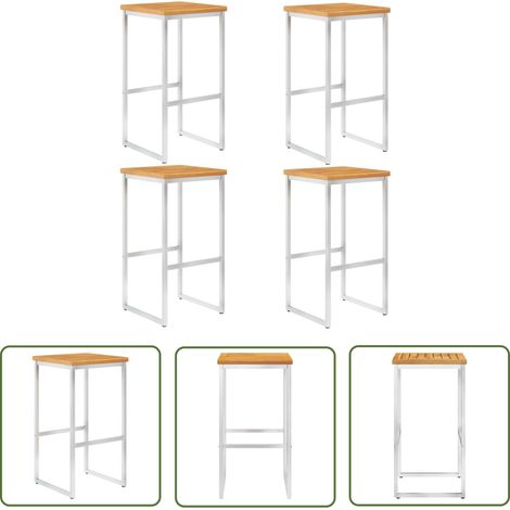 The Living Store Chaises de bar lot de 4 bois d'acacia solide/acier inoxydable - Chaise De Bar - Mobilier De Jardin - Chaise Extérieure - Set De Chaises - Acacia (1/5)