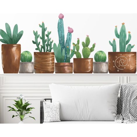 Ahlsen Ein Set grüner Kaktus-Wandaufkleber für Wohnzimmer, Schlafzimmer, Büros, Wanddekoration. (1/5)