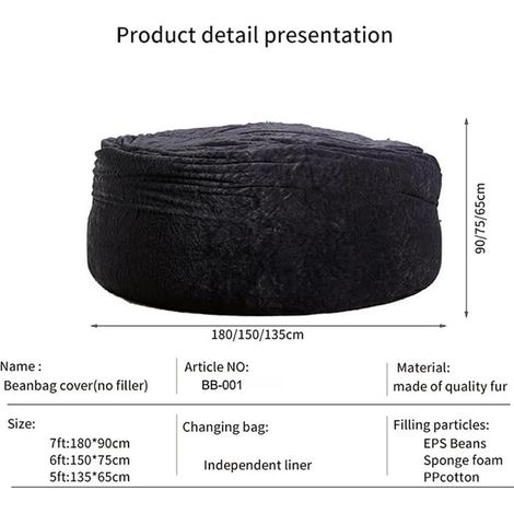Beanbag Furniture Living Room Party Bean Bag Chair Cover Dark Grey 5.5 FT (1/2)