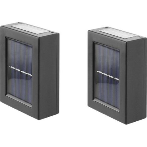 Lampe murale solaire 2 PC avec LED blanc froid, éclairage bidirectionnel haut/bas pour clôture, jardin, allée et paysage – 10 x 7,5 x 3 cm yun (1/3)