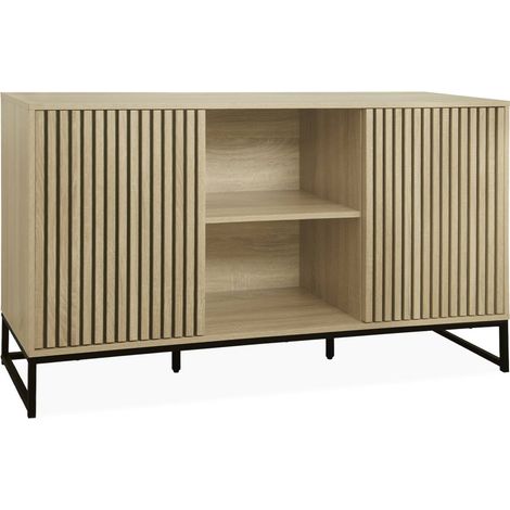 140cm contemporary sideboard, wood-effect and 2 doors Natural 140x40x77 cm - Lisbonne (1/5)