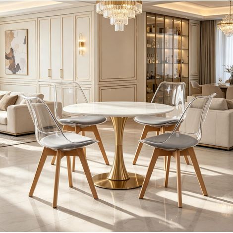 Chaise de salle à manger lot de 4 grise, pieds en bois, pour cuisine et salon - CHICFURN (1/5)