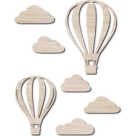 Décoration Murale en Bois - décoration idéale pour la Chambre d'enfant - Wooden Cutout - Vintage - Boho - Taille Environ 40 x 50 cm - Montgolfière - Set 1 (1/4)
