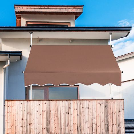 Store banne manuel 150 x 125 cm avec hauteur réglable, manivelle et pose sans perçage pour balcon terrasse et jardin (1/5)