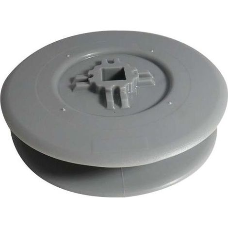 Rollladen-Führungsrolle – 12 bis 15 mm breites Band – 10 mm Vierkantausgang – Grauer Kunststoffclip – Ø 100 mm – Auf- und Abwickeln (1/3)