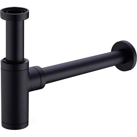 Laiton Siphon de Lavabo avec 200mm Tube d'extension,Universel Syphon Design 1 1/4 x 32mm,Réglable Anti Odeur Noir Mat (1/5)