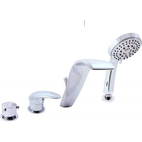 Mitigeur baignoire 3 trous DUNAJ avec cascade en laiton chromé (1/5)