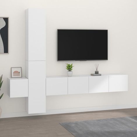 Ensemble de meubles TV 5 pcs-Banc TV-Meuble Télé Blanc Bois d'ingénierie 398128 (1/5)