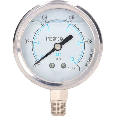Vakuummanometer aus Edelstahl, 0–1 MPa, für Wasser und Öl, 1/4-Zoll-NPT-Anschluss (1/5)