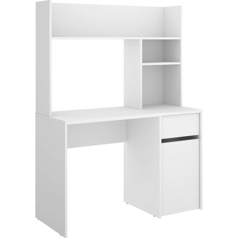 Escritorio Rebeca con puerta + cajón + altillo acabado blanco, 74cm(alto) 110cm(ancho) 50cm(fondo) (1/4)