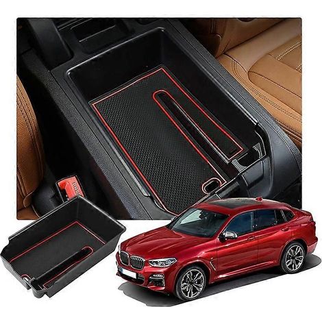 Boîte de rangement avec plateau et tapis en caoutchouc pour console centrale et accoudoir de voiture BMW X3 G01 X4 G02 (2018-2021). (1/4)