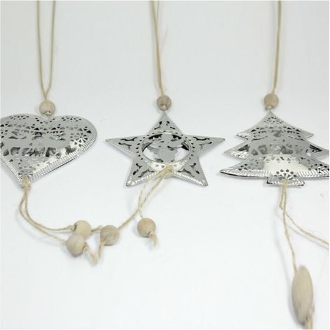 Addobbi natalizi in metallo argento per albero di Natale traforato da decorazioni palline 25 cm (1/5)