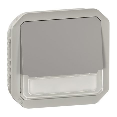 Poussoir NO-NF lumineux porte-étiquette étanche Plexo 10A IP55 IK08 - gris - LEG069544L (1/3)