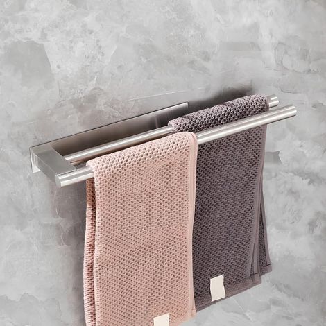 Portasciugamani da bagno senza foratura, portasciugamani da cucina in acciaio inox da parete, doppia asta per bagno, cucina, hotel, asta rotonda estesa da 39,2 cm (1/4)