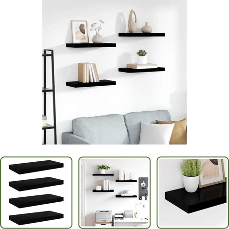 Étagère décorative - Étagère murale flottante 4 pcs Noir brillant 50x23x3,8 cm MDF (1/5)