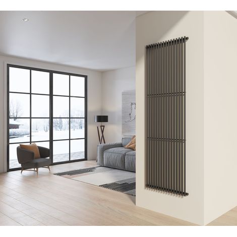 Radiatore design 200x66 cm (16 tubi) in acciaio grigio opaco a tubi tondi interasse verticale H200 PISA