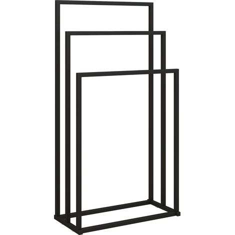 Porta toallas de pie con 3 barras de acero, negro, 45 x 21,5 x 85 cm (1/5)