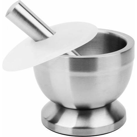 Mortier et pilon - 250 ml - Petit mortier et pilon - acier inoxydable - diamètre 10 cm - pilon inclus pour broyage fin (1/5)