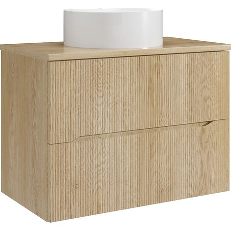 Mobile bagno sospeso scanalato con lavabo da appoggio rotondo Naturale chiaro 80 cm - ORISO (1/5)