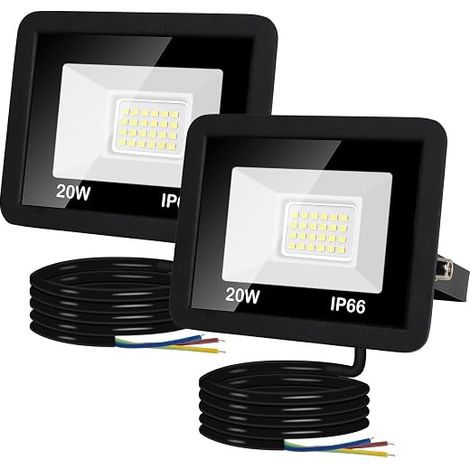 2 Pack Outdoor LED Floodlight 20 W, 2000 LM Cool White 6000 K Outdoor LED Spotlight, IP66 Waterproof, Security Lighting for Garden, Patio, Garage, Yard (1/5)