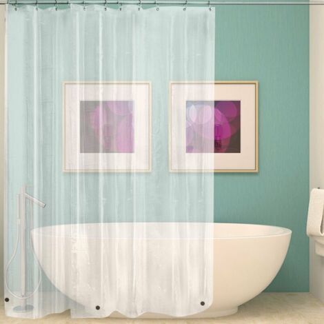 Rideau de Douche Transparent Rideaux de Douche PEVA Rideau de Douche Anti Moisissure et Imperméable avec 12 Crochets pour Salle de Bains 180x180cm (1/5)