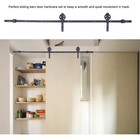 Kit de rails à roulettes pour porte de grange coulissante de 2,4 m (8 pi) pour placard/armoire (1/5)