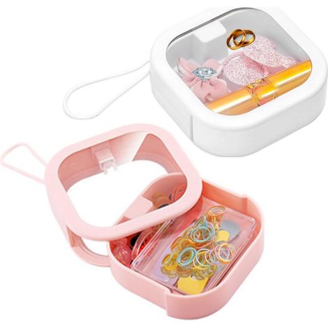 Boîte Organisatrice Pour Élastiques À Cheveux - ABS - 9,5 x 9,5 x 3 cm - Pour Bureau, Voyage Ou Rangement Dans Sac - 2 Pièces (1/5)
