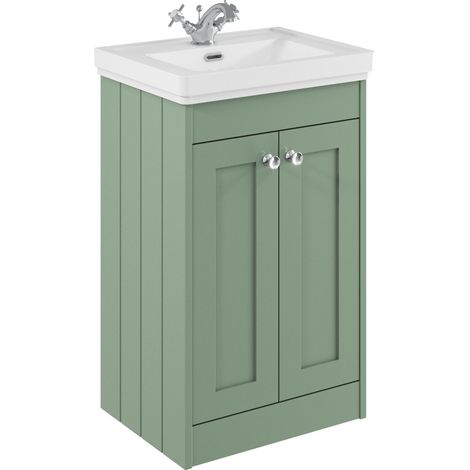 Balterley Butterton 500mm Floor Standing 2 Door Unit with Classic Basin 1 Tap Hole - Satin Green (1/4)