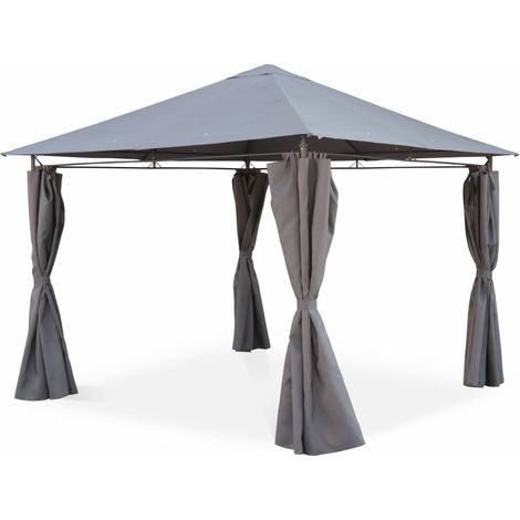 Tonnelle 3x3 m - Elusa - Toile grise - Pergola avec rideaux. tente de jardin. barnum. chapiteau. réception (1/5)