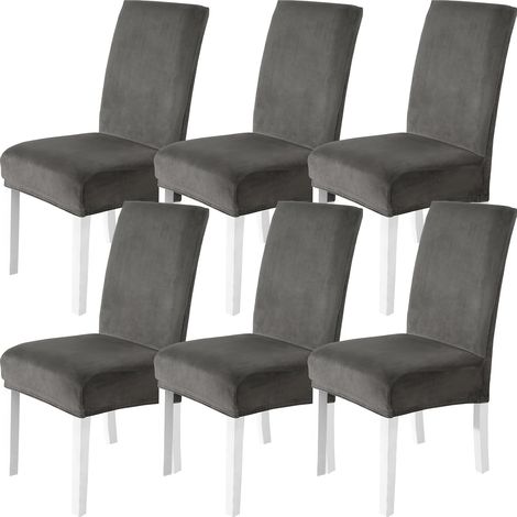 APEX Ensemble de 6 housses de chaise universelles extensibles en velours, texture douce, lavables en machine, gris foncé. (1/5)