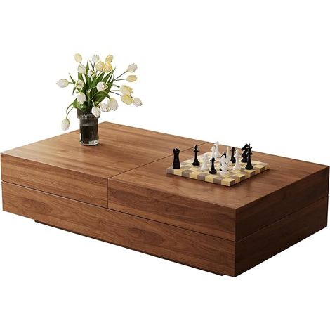 Table basse extensible en noyer 120-208 cm – Rangement caché avec 8 compartiments – Design moderne pour 6 places assises – Finition frottée à l'huile (1/5)