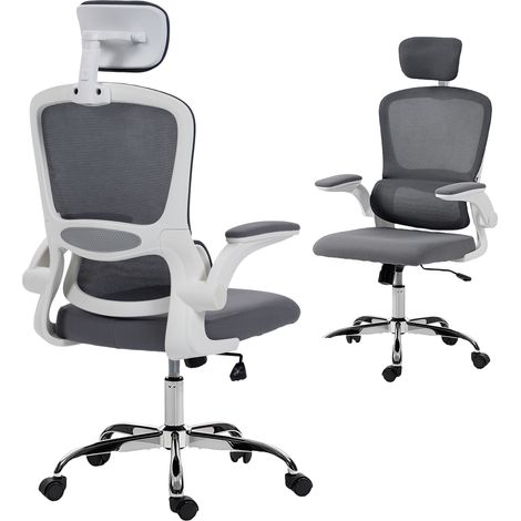 HOMCOM High Back Mesh Computer Desk Chair with Lumbar Support, Charcoal Grey