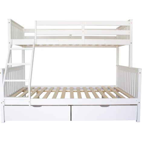 Litera triple + 2 cajones madera blanca 135x190/90x190cm