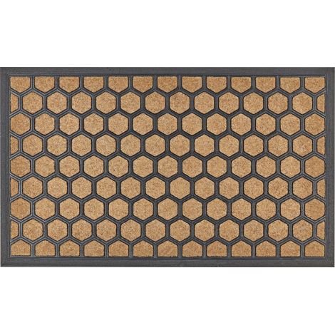 Paillasson d'Intérieur Moderne Motif Nid Abeilles 45 x 75 cm Caoutchouc Antidérapant Naturel et Noir Tandykul