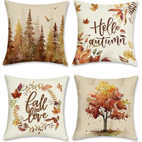 Housse de Coussin Automne 45 x 45 cm Arbres Feuilles Couronne Polyester Lin Décoratif Taie d'oreiller pour Canapé Chambre Maison Jardin Extérieur Décoration 4 Pièces (1/5)