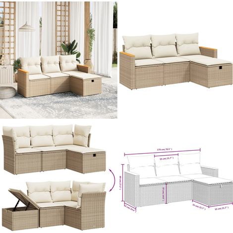 4-tlg. Garten-Sofagarnitur mit Kissen Beige Poly Rattan - Gartengestell - Gartenmöbel Set - Outdoor Lounge - Rattan Sessel - Gartenstuhl - Home & Living (1/5)