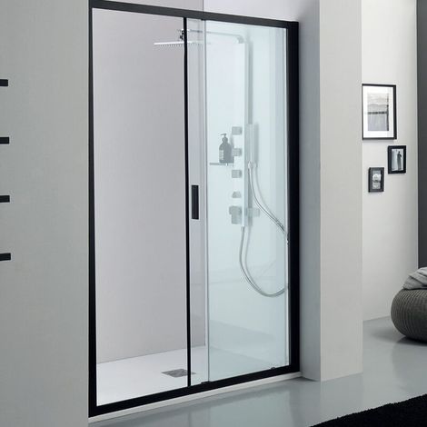 Bo x Doccia a Nicchia con Porta Scorrevole Reversibile - 150 cm - Altezza 200 cm - Colore Nero (1/5)