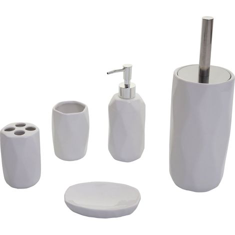 5-teiliges Badset HHG-238, WC-Garnitur Badezimmerset Badaccessoires, Keramik weiß