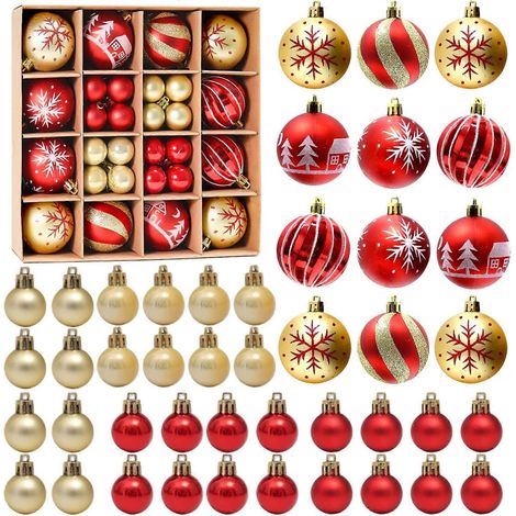 Boules de Noël, 44 pièces, incassables, décorations pour sapin de Noël, pour la maison et les fêtes, cadeaux de Noël, 3 cm et 6 cm (rouge et or) (1/4)