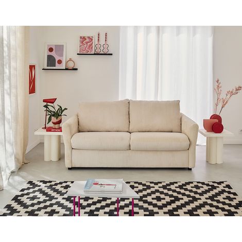 Maho - 2-sizter sofa schlaffunktion - tägliches schlafen - matratze 11 cm - - aus cordstoff - beige (1/5)