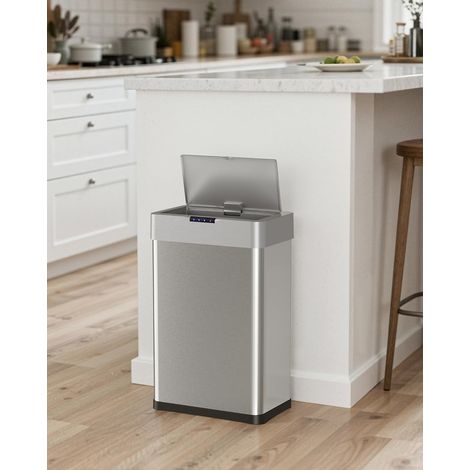 Poubelle de cuisine 50 litres avec capteur, Poubelle automatique sans contact en acier inoxydable,Argent (1/5)